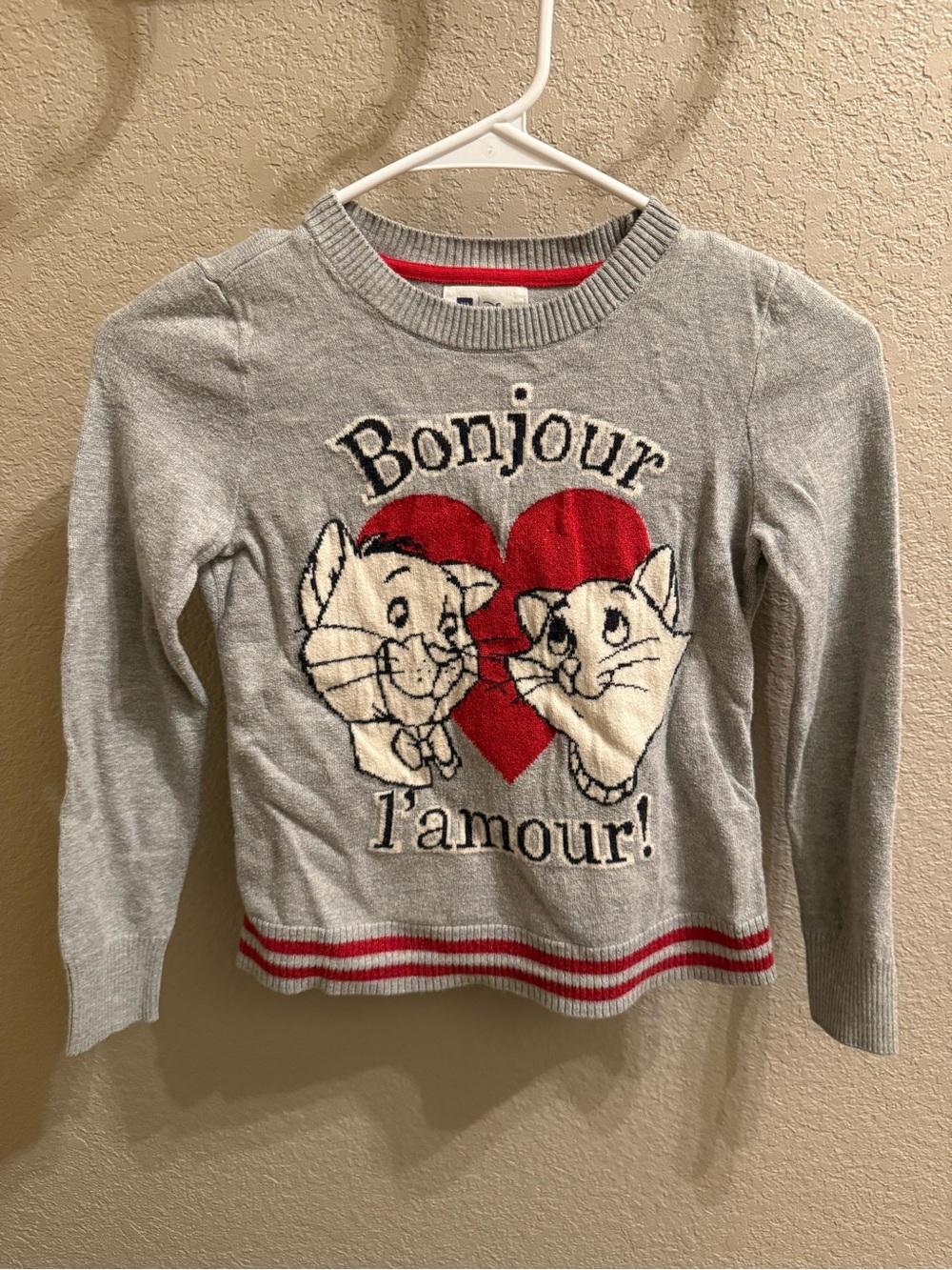 Kids Grey Sweater with Red heart and Aristocats